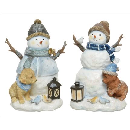 Decoris 520636 Christmas Snowman with Little Animals Figurine, Multicolored