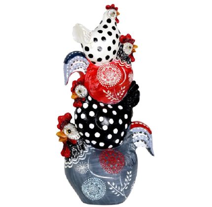 Exhart 15551-RS Stacked Farmhouse Chickens Garden Statue
