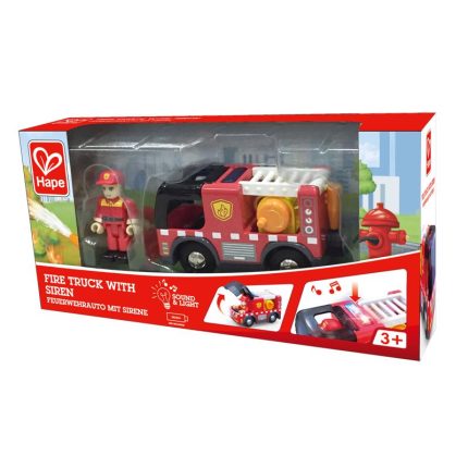 Hape E3737A Fire Truck with Siren, Wood, Multicolored