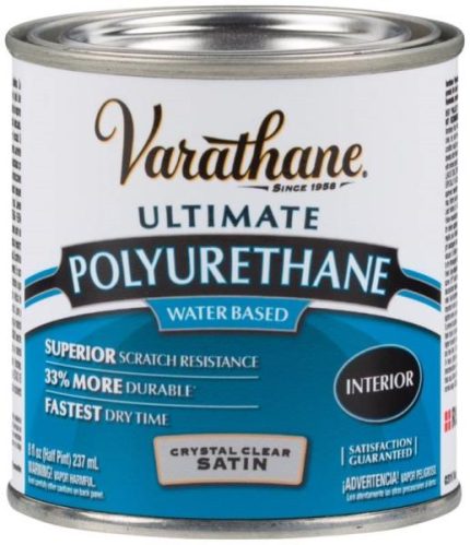 Varathane 200261H Interior Crystal Clear Water-Based Polyurethane, Satin Finish, 1/2 Pint